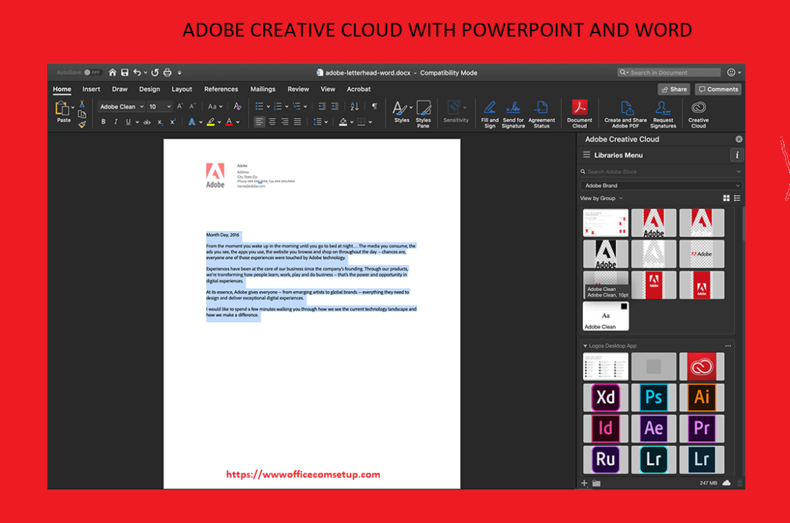 Adobe and PowerPoint and Word | www.office.com/setup